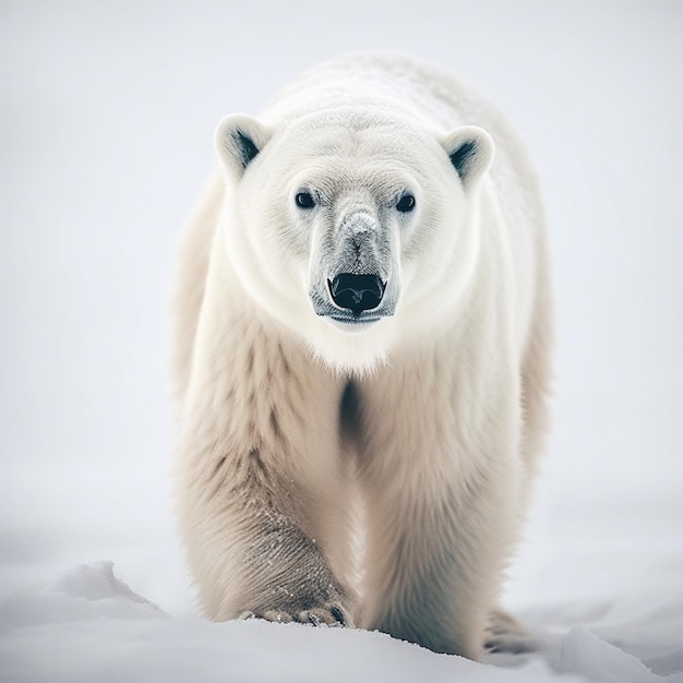 Ein Eisbär läuft durch den Schnee.