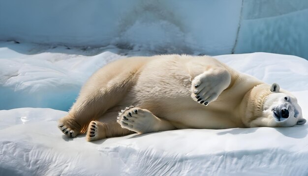 Foto ein eisbär liegt auf einem weißen laken, auf dem der name eisbär steht