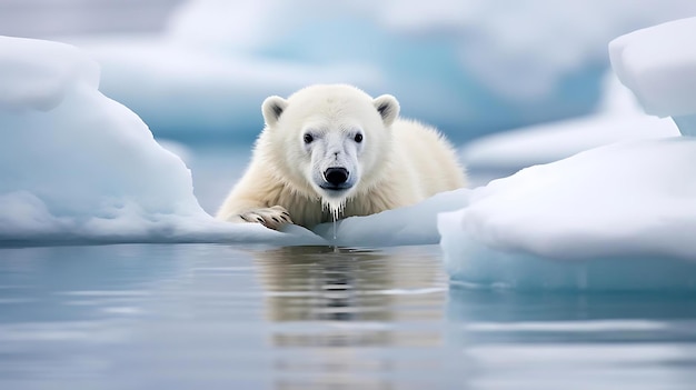 Ein Eisbär schwimmt im Wasser mit Eis und Eis