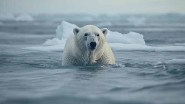 Ein Eisbär schwimmt im Wasser.