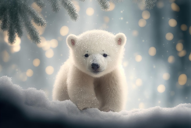 Ein Eisbär sitzt im Schnee mit der Aufschrift Eisbär auf der Vorderseite.