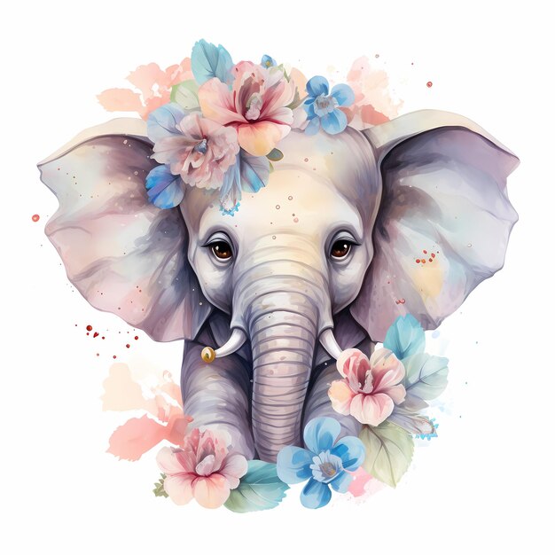 ein Elefant mit Blumen und einem Elefantenkopf.