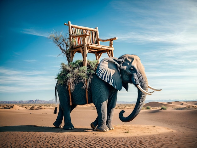 ein Elefant mit einem hölzernen Sitz auf dem Rücken