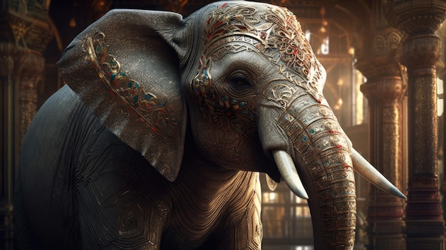Ein Elefant mit einem Muster auf dem Kopf