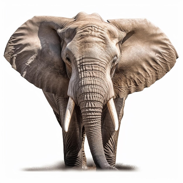 Ein Elefant mit großen Ohren und einem weißen Hintergrund