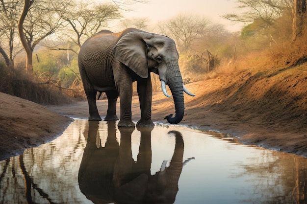 ein Elefant steht in einer Wasserpfütze