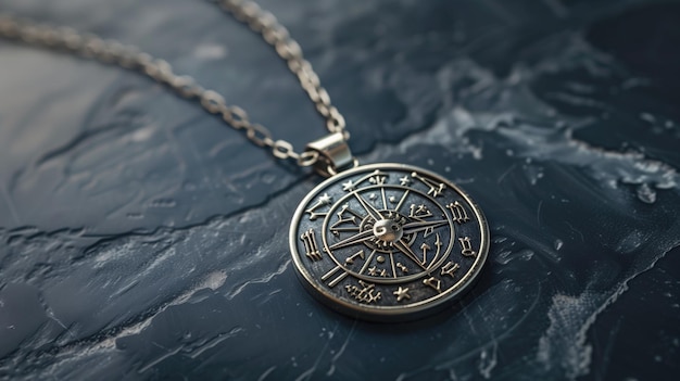 Ein eleganter antiker Kompass, der auf einer textierten dunklen Oberfläche platziert ist und Navigation und Entdeckung symbolisiert