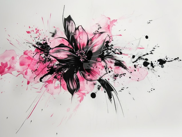 Ein eleganter Ausbruch der Blüte eine lebendige Illustration einer rosa Blume inmitten dynamischer Farbausbrüche