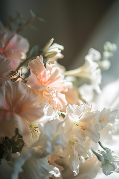 Ein eleganter Blumenstrauß in weichen Pastellfarben, romantische Schönheit, perfekt für eine Hochzeit.