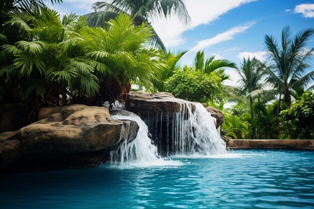 Ein eleganter Pool mit einem Wasserfall