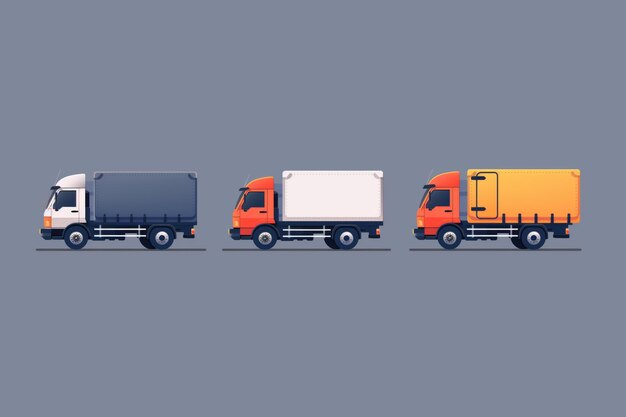 Ein eleganter Satz minimalistischer Lieferwagen in verschiedenen Farben, perfekt für Transportthemen