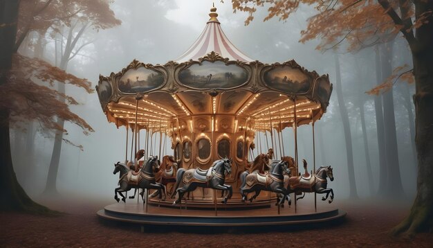 ein elegantes antikes Karussell mit mythologischen Kreaturen anstelle von Pferden