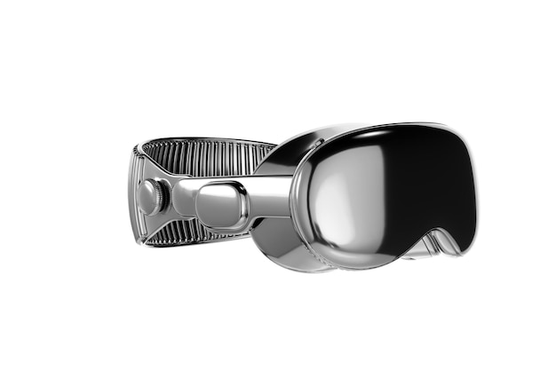 Ein elegantes, modernes Headset für virtuelle Realität, isoliert auf schwarzem Hintergrund