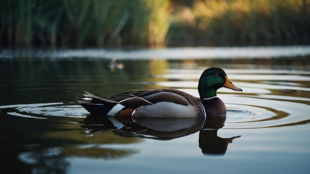 Foto ein elegantes porträt einer anmutigen ente, die ruhig in einem ruhigen teich sitzt