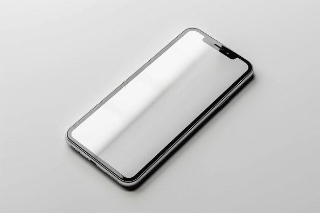 Ein elegantes Smartphone mit reflektierendem Bildschirm auf einem rein weißen Hintergrund