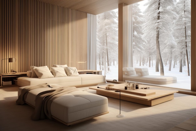 Ein elegantes und luxuriöses Wohnzimmer mit einem bequemen Sofa und Sessel elegant