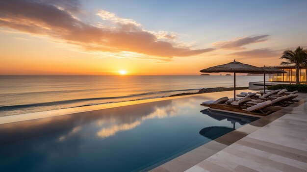 Ein elegantes und minimalistisches Bild des Infinity-Pools eines Luxushotels