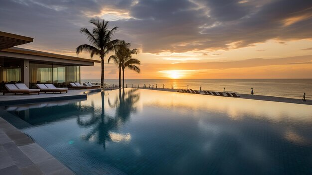 Ein elegantes und minimalistisches Bild des Infinity-Pools eines Luxushotels