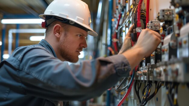 Ein Elektriker überprüft elektrische Komponenten in einer Industrieanlage