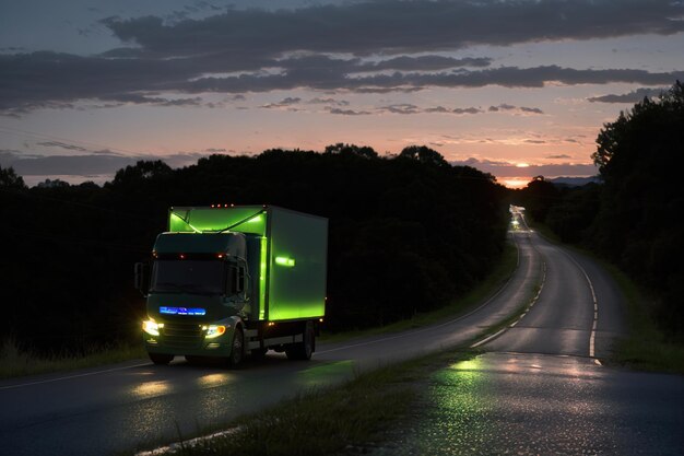 Foto ein elektro-lkw transportiert ladung über die straße