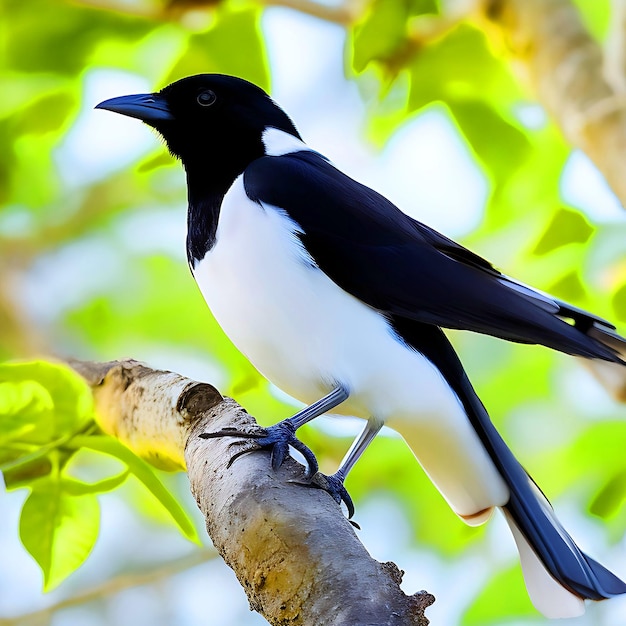 Ein Elstervogel sitzt auf einem Ast