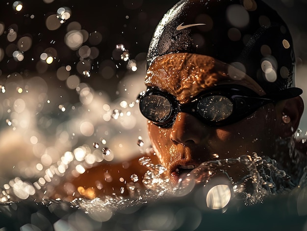 Ein engagierter Schwimmer, der nachts hart trainiert