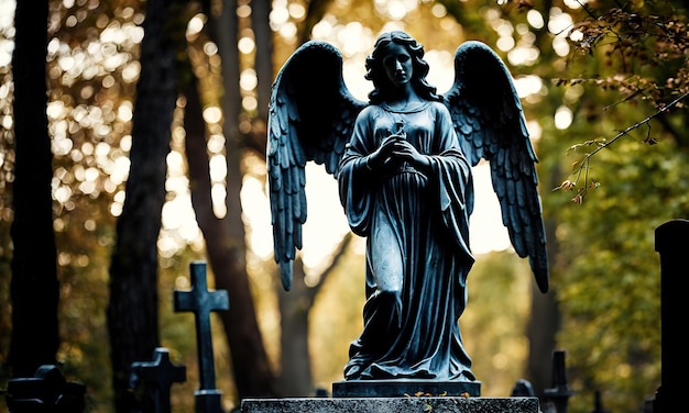 Foto ein engel auf einem friedhof im wald