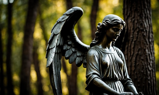 Foto ein engel auf einem friedhof im wald