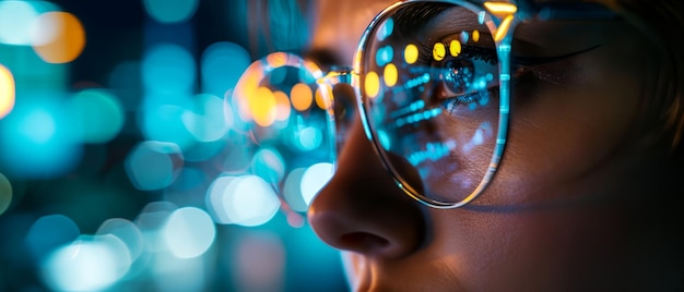 Foto ein entwickler trägt eine brille mit lichtreflexion durch software-codierung