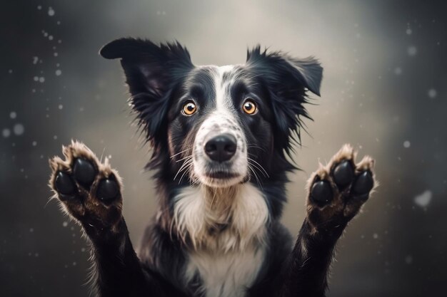 Foto ein entzückender border collie, der mit seinen pfoten flehend ki erzeugt