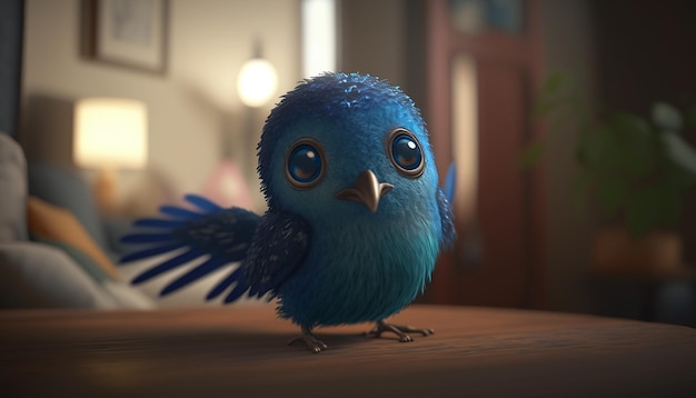 Ein entzückender kleiner süßer blauer Vogel, der auf einem AI-Generator steht