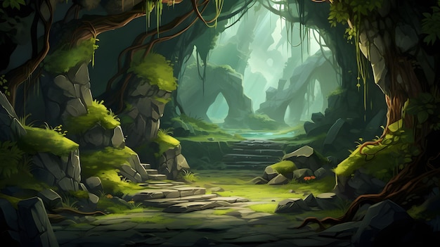 Ein entzückender Waldweg, umgeben von hohen Bäumen Ein fesselndes, generatives KI-Bild
