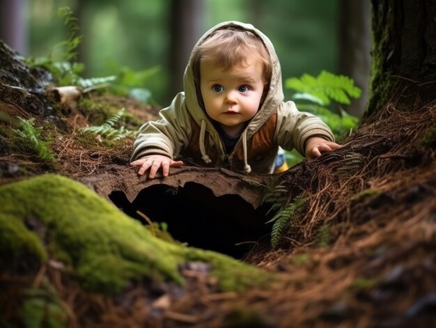 Foto ein entzückendes baby, das die natur erforscht