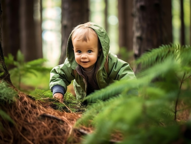 Foto ein entzückendes baby, das die natur erforscht