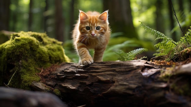 Ein entzückendes kleines Kätzchen erforscht freudig die bezaubernden Wunder und fesselnden Schönheiten der Natur