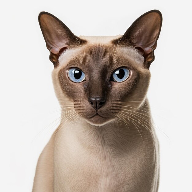 Ein entzückendes Porträt einer liebenswerten Tonkineser Katze auf einem weißen, isolierten Hintergrund