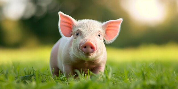 Ein entzückendes Schweinchen spielt an einem sonnigen Tag im Gras.