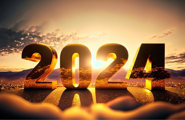 Ein Epos 2024 in 3D-Gold in einer Sonnenaufgangsszene mit Platz für Text