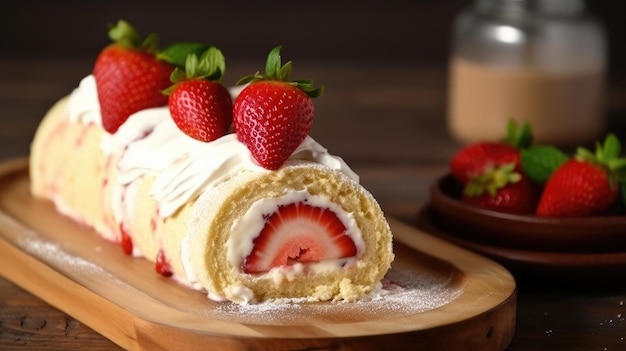 Ein Erdbeerbrötchen mit Erdbeeren obendrauf