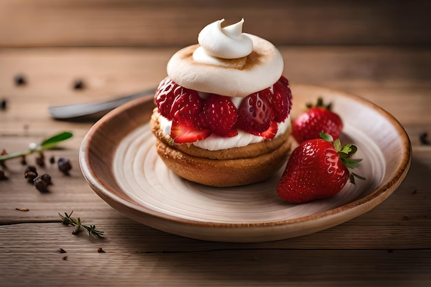 Ein Erdbeerkuchen mit Erdbeeren auf einem Teller