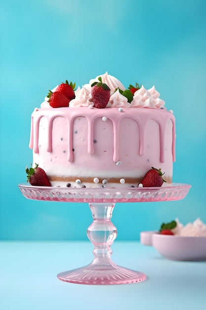 Ein Erdbeerkuchen mit Sahne und Erdbeeren obendrauf