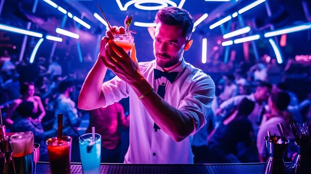 Foto ein erfahrener barmann macht cocktails in einem nachtclub