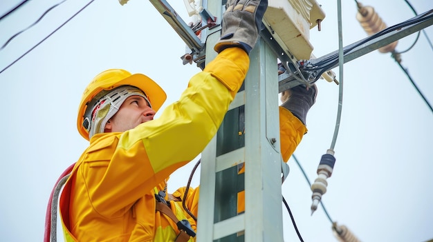 Ein erfahrener Techniker kümmert sich um die Wartung von Stromleitungen, unabhängig von der Höhe