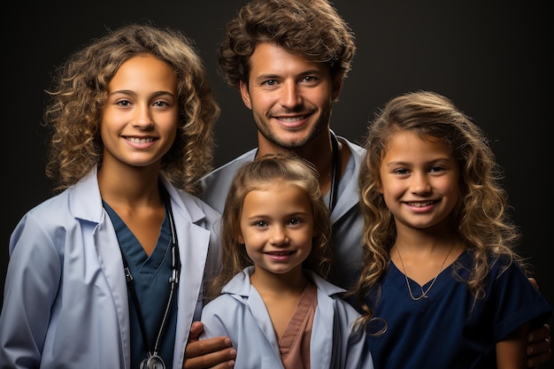 Ein erfolgreiches Team von Ärzten schaut in die Kamera und lächelt, während sie im Krankenhaus stehen