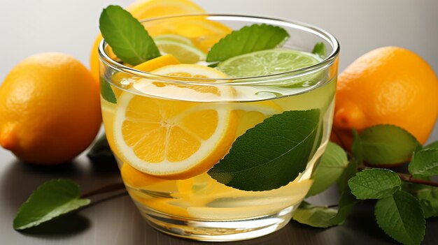 Foto ein erfrischendes glas limonade mit einer scheibe frischer zitrusfrüchte