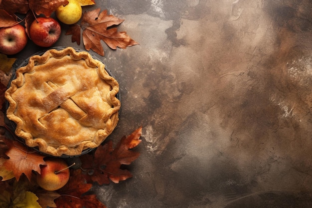 Ein Erntedanktisch mit Kuchen und Herbstblättern