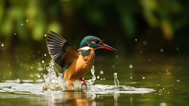 Ein exotischer Vogel fliegt über die wassererzeugende KI