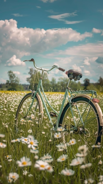 ein Fahrrad in einem Feld von Blumen mit den Worten Bike darauf