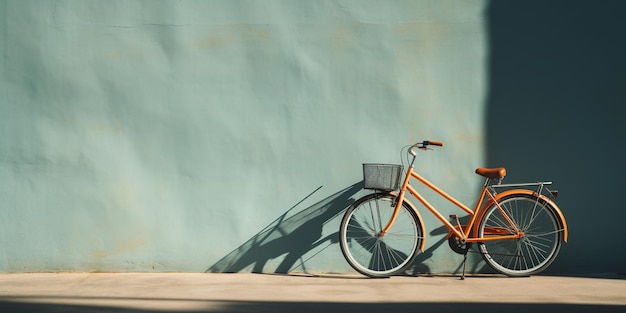 Foto ein fahrrad ist gegen eine wand geparkt, auf der ein schatten geworfen wird