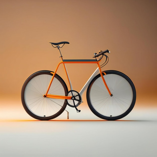ein Fahrrad mit einem orangefarbenen Rahmen wird mit einem weißen Hintergrund gezeigt.